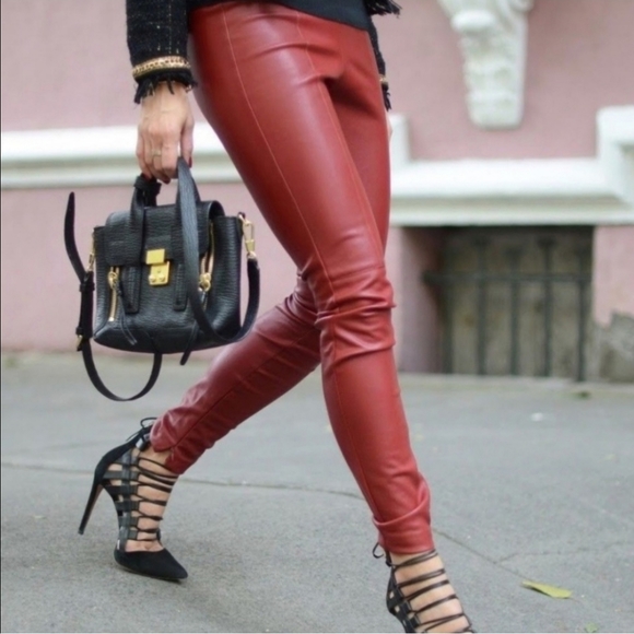 Zara Faux Leather Red Moto Leggings 